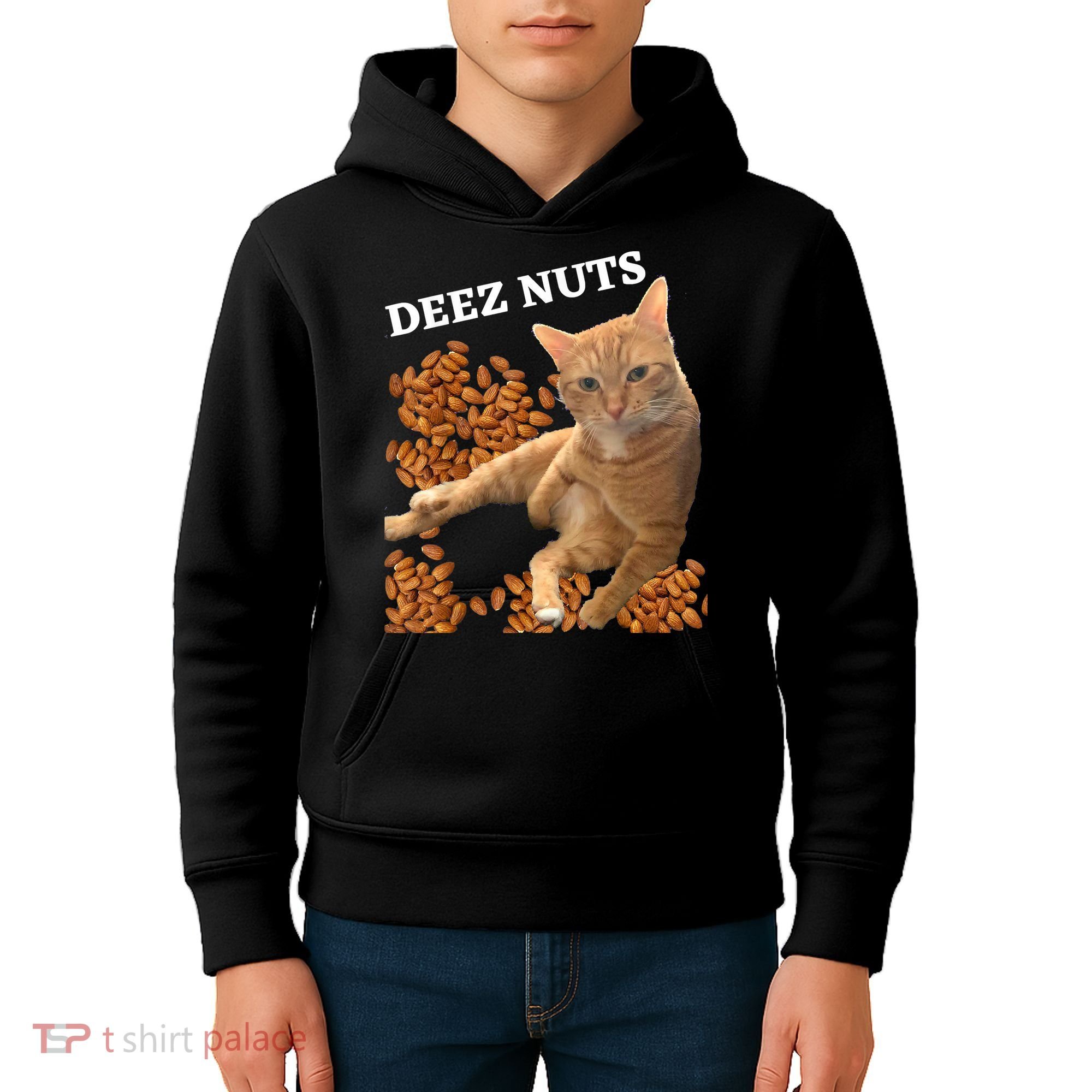 Funny Cat Deez Nuts Joke Kids Hoodie