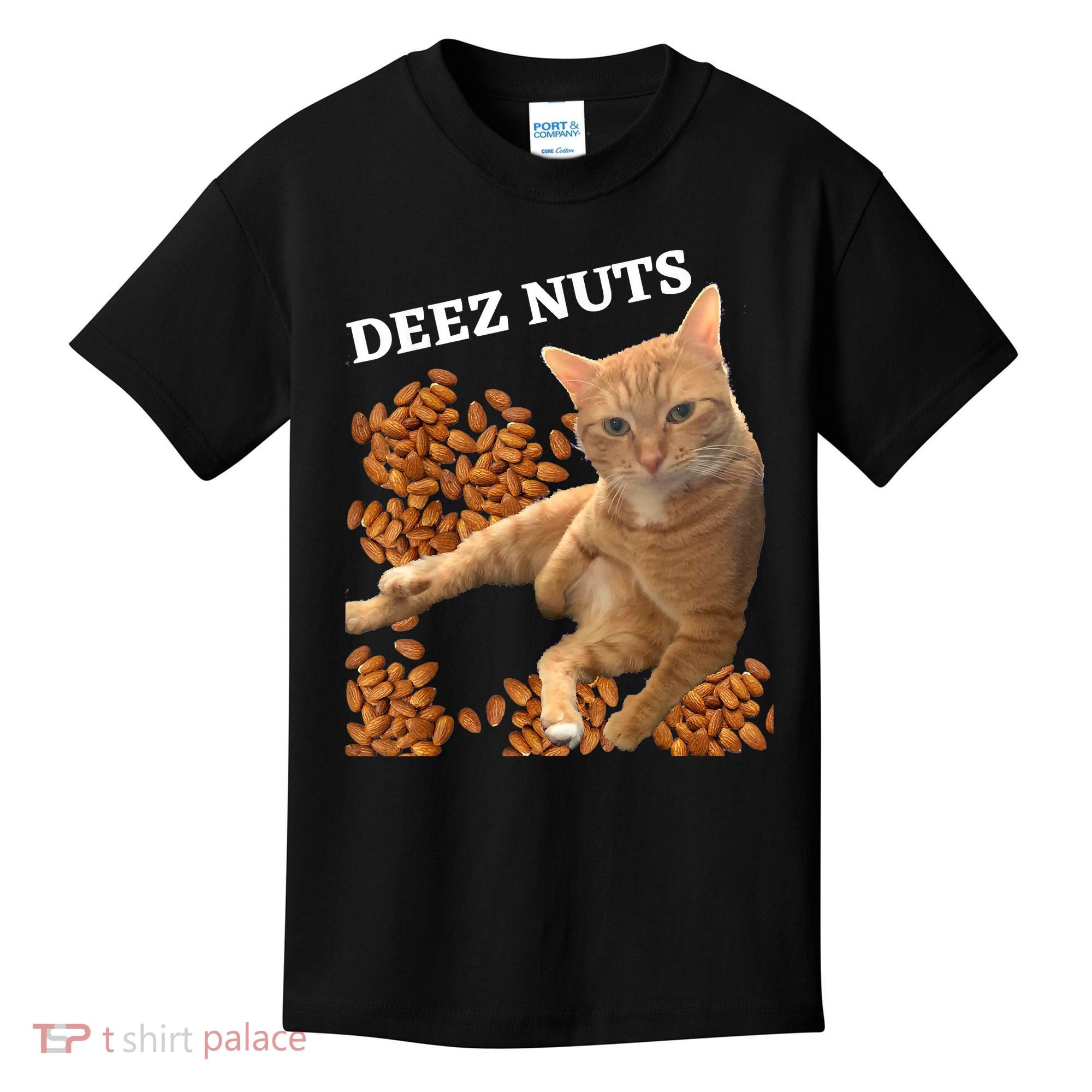 Funny Cat Deez Nuts Joke Kids T-Shirt