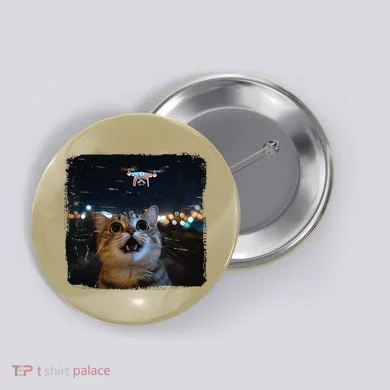 Funny Cool Design Cat Drone Selfie Meme Button