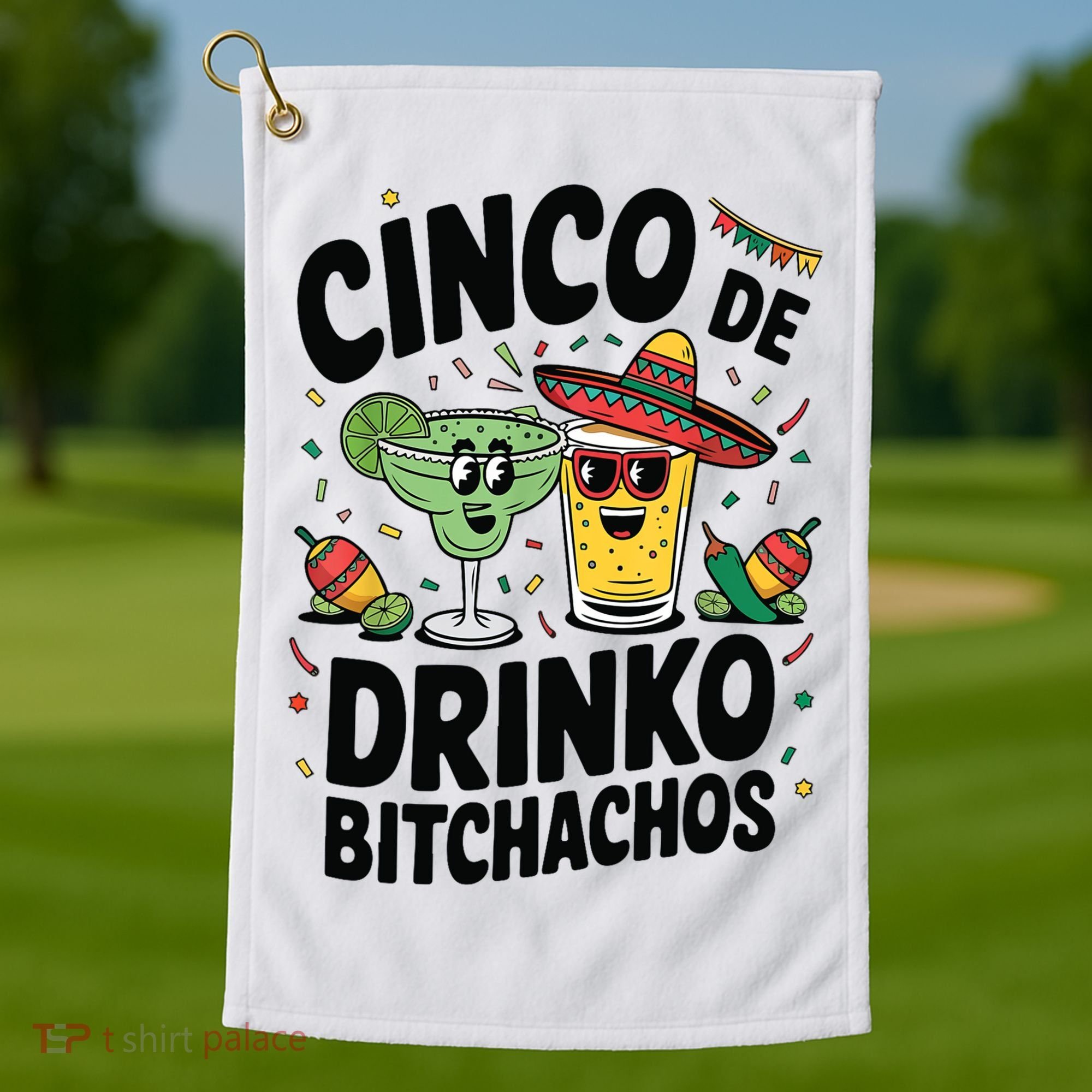 Funny Cinco De Drinko Bitchachos Margirita Tequila  Golf Towel
