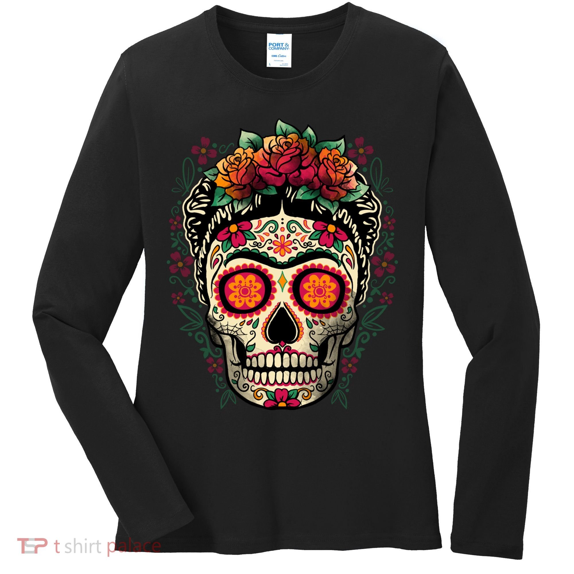 Frida Calavera Dia De Los Muertos Day Of The Dead Women's Long Sleeve Shirt
