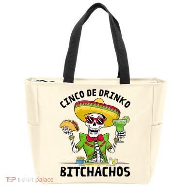 Funny Cinco De Drinko Bitchachos Mexican Fiesta Drinking Tote Bag