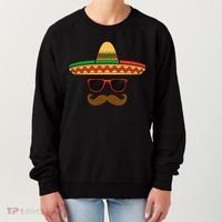 Funny Cinco De Mayo Face Mexican With Sombrero Hat Sunglass Women's Sweatshirt thumb 0