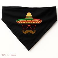 Funny Cinco De Mayo Face Mexican With Sombrero Hat Sunglass USA-Made Doggie Bandana thumb 0