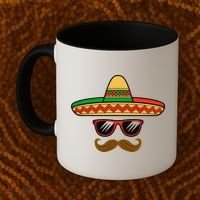 Funny Cinco De Mayo Face Mexican With Sombrero Hat Sunglass Coffee Mug thumb 2