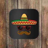 Funny Cinco De Mayo Face Mexican With Sombrero Hat Sunglass Coaster thumb 0