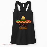 Funny Cinco De Mayo Face Mexican With Sombrero Hat Sunglass Women's Tank Top thumb 0