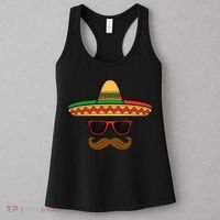 Funny Cinco De Mayo Face Mexican With Sombrero Hat Sunglass Women's Tank Top thumb 3