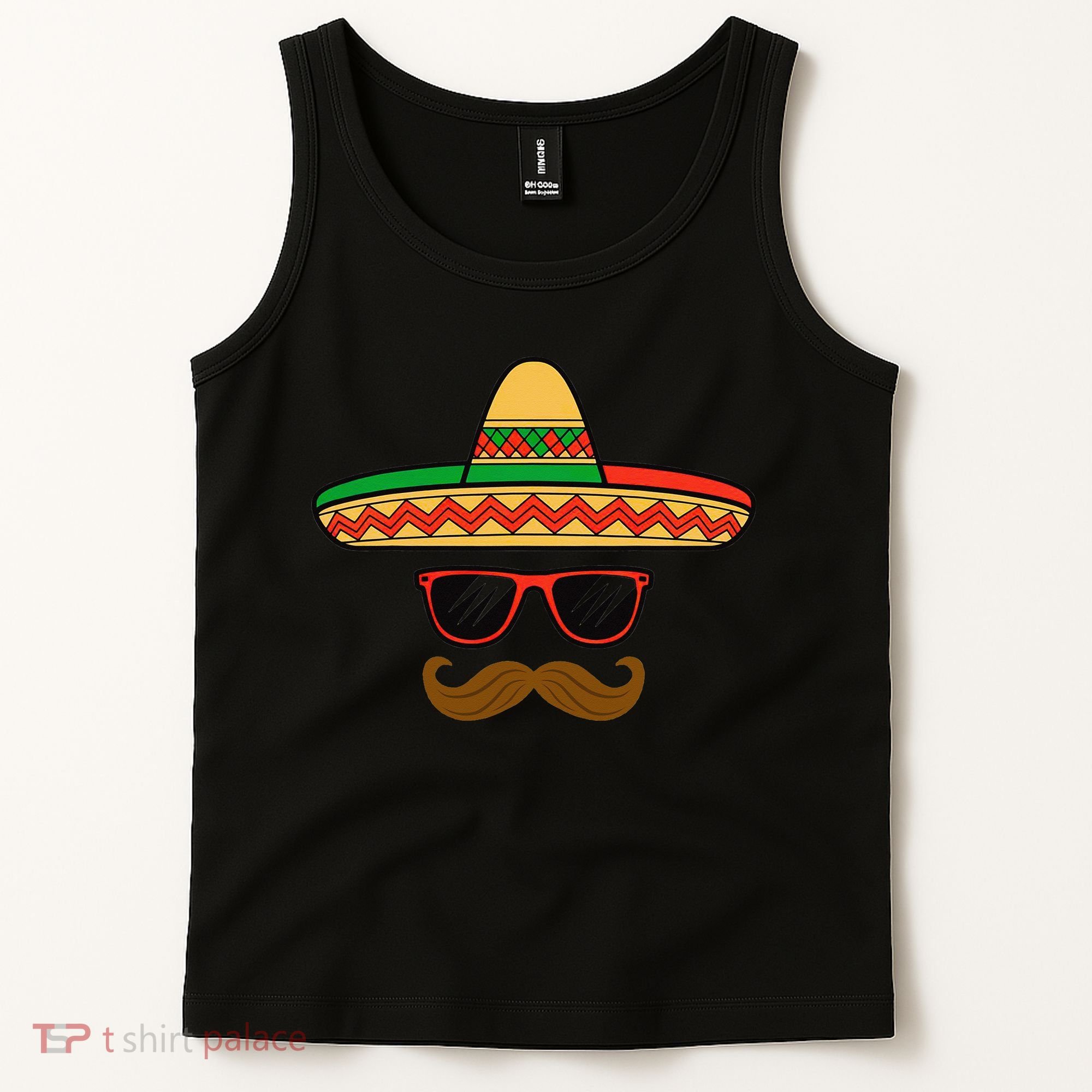 Funny Cinco De Mayo Face Mexican With Sombrero Hat Sunglass Tank Top