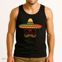 Funny Cinco De Mayo Face Mexican With Sombrero Hat Sunglass Tank Top thumb 3
