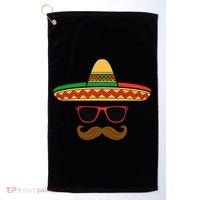 Funny Cinco De Mayo Face Mexican With Sombrero Hat Sunglass Golf Towel thumb 0