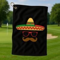 Funny Cinco De Mayo Face Mexican With Sombrero Hat Sunglass Golf Towel thumb 1