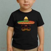 Funny Cinco De Mayo Face Mexican With Sombrero Hat Sunglass Toddler T-Shirt thumb 2