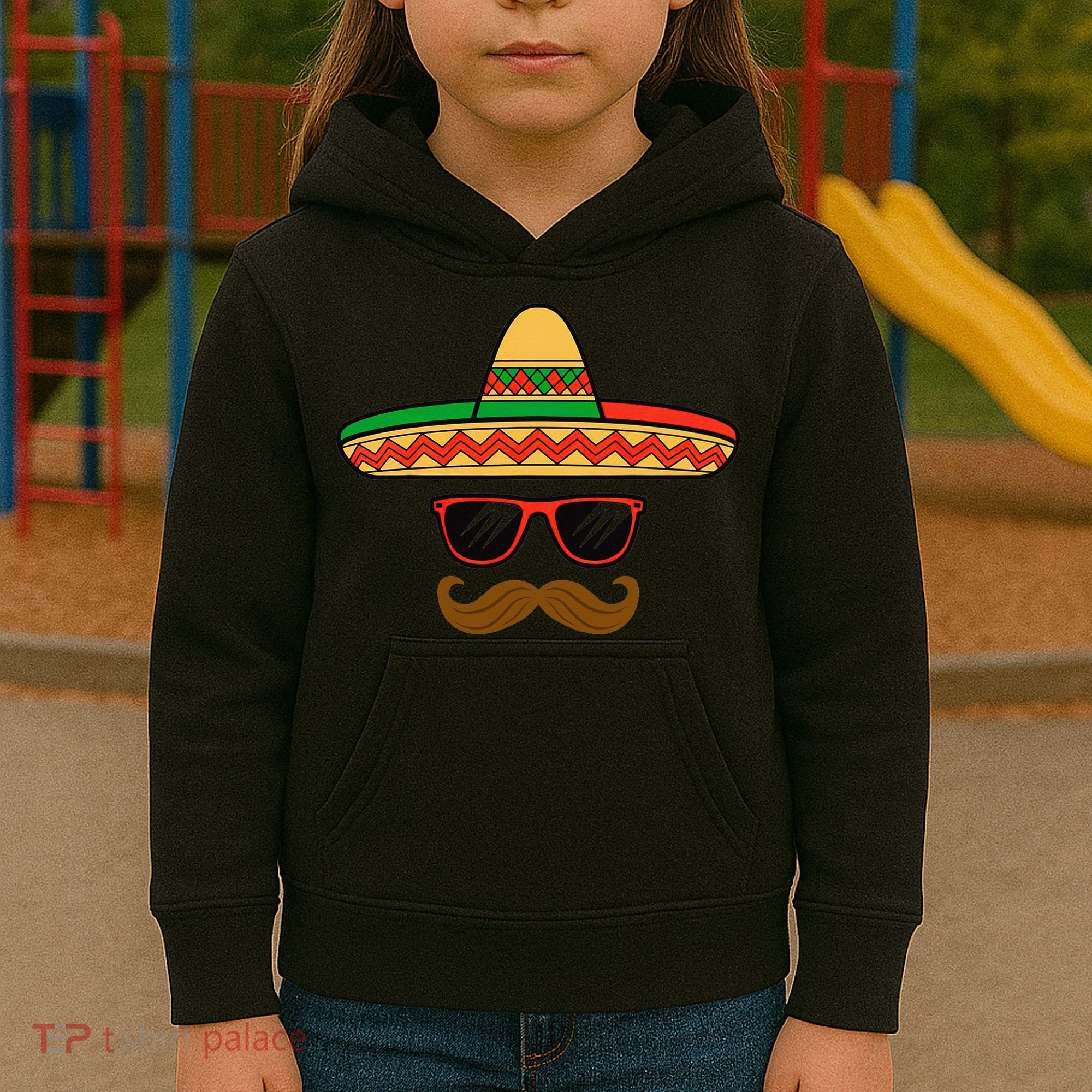 Funny Cinco De Mayo Face Mexican With Sombrero Hat Sunglass Kids Hoodie