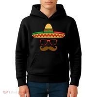 Funny Cinco De Mayo Face Mexican With Sombrero Hat Sunglass Kids Hoodie thumb 4