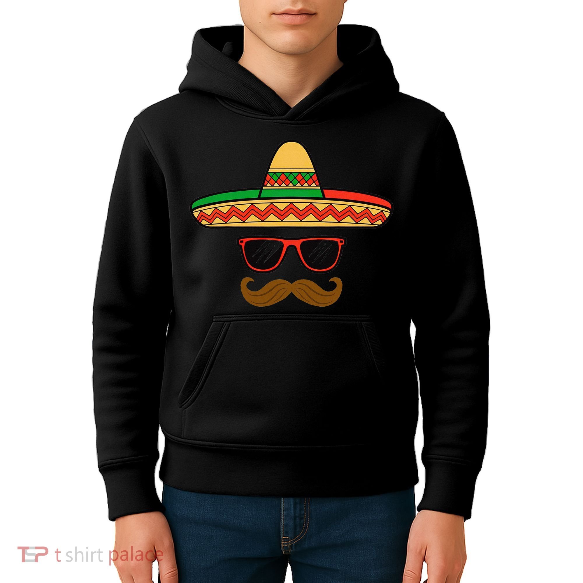 Funny Cinco De Mayo Face Mexican With Sombrero Hat Sunglass Kids Hoodie