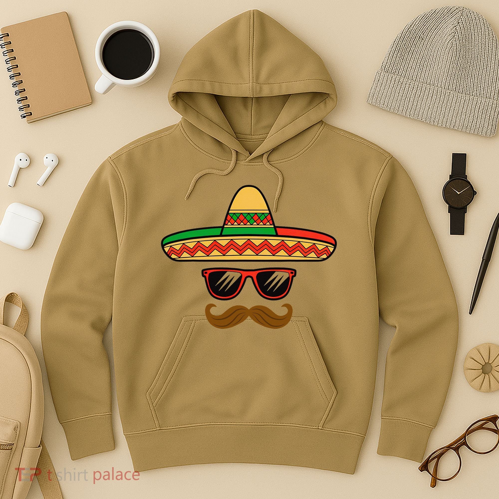 Funny Cinco De Mayo Face Mexican With Sombrero Hat Sunglass Hoodie