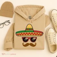 Funny Cinco De Mayo Face Mexican With Sombrero Hat Sunglass Hoodie thumb 4