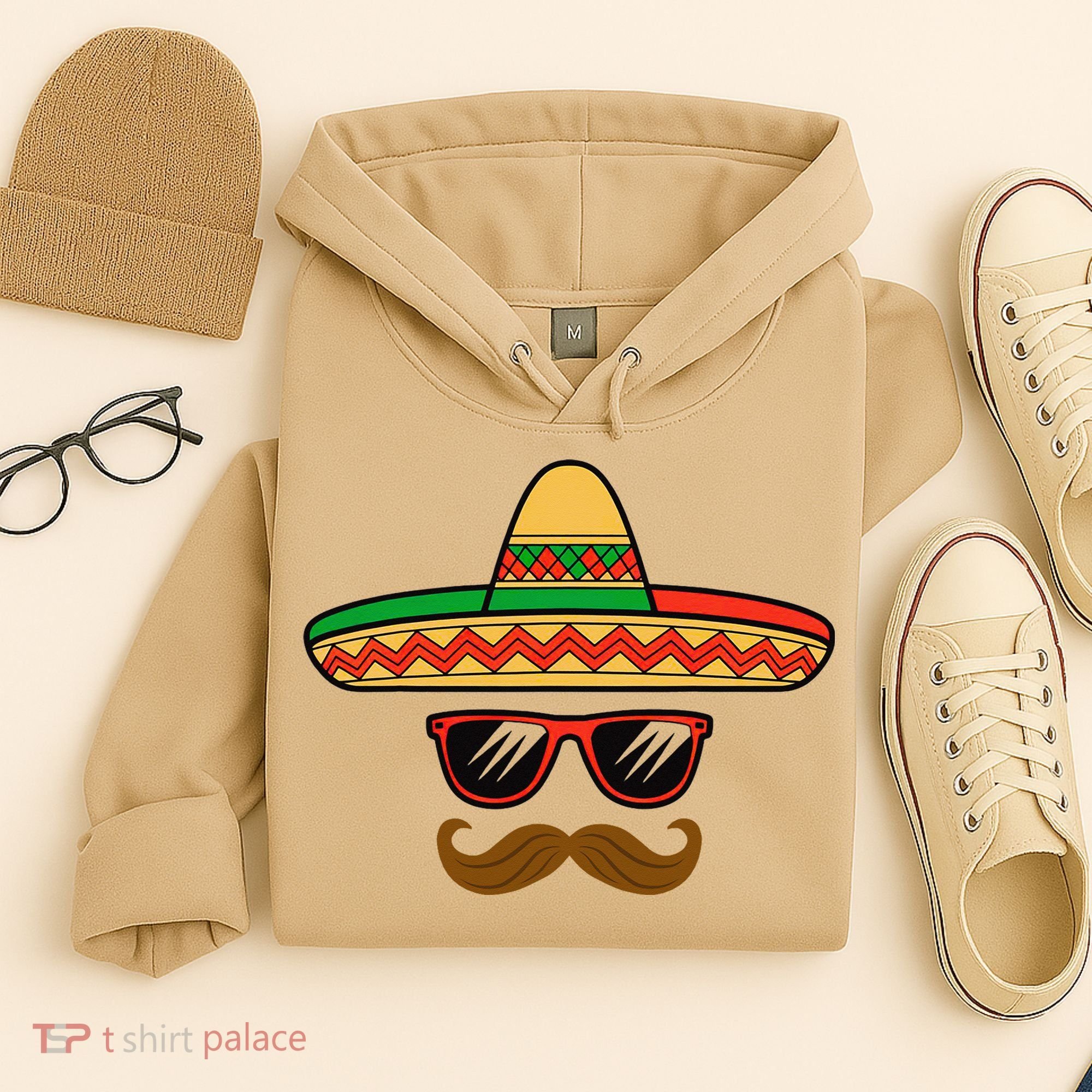 Funny Cinco De Mayo Face Mexican With Sombrero Hat Sunglass Hoodie