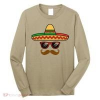 Funny Cinco De Mayo Face Mexican With Sombrero Hat Sunglass Long Sleeve Shirt thumb 0