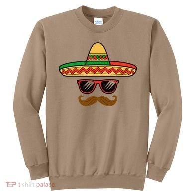 Funny Cinco De Mayo Face Mexican With Sombrero Hat Sunglass Sweatshirt