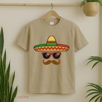 Funny Cinco De Mayo Face Mexican With Sombrero Hat Sunglass T-Shirt thumb 2