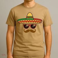 Funny Cinco De Mayo Face Mexican With Sombrero Hat Sunglass T-Shirt thumb 3