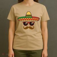 Funny Cinco De Mayo Face Mexican With Sombrero Hat Sunglass T-Shirt thumb 4