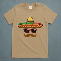 Funny Cinco De Mayo Face Mexican With Sombrero Hat Sunglass T-Shirt thumb 5