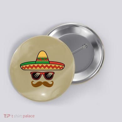 Funny Cinco De Mayo Face Mexican With Sombrero Hat Sunglass Button