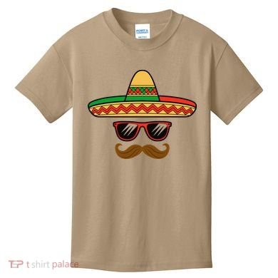 Funny Cinco De Mayo Face Mexican With Sombrero Hat Sunglass Kids T-Shirt