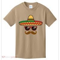 Funny Cinco De Mayo Face Mexican With Sombrero Hat Sunglass Kids T-Shirt thumb 0