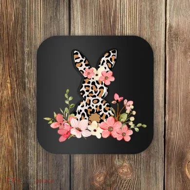 Floral Cheetah Easter Bunny Coaster