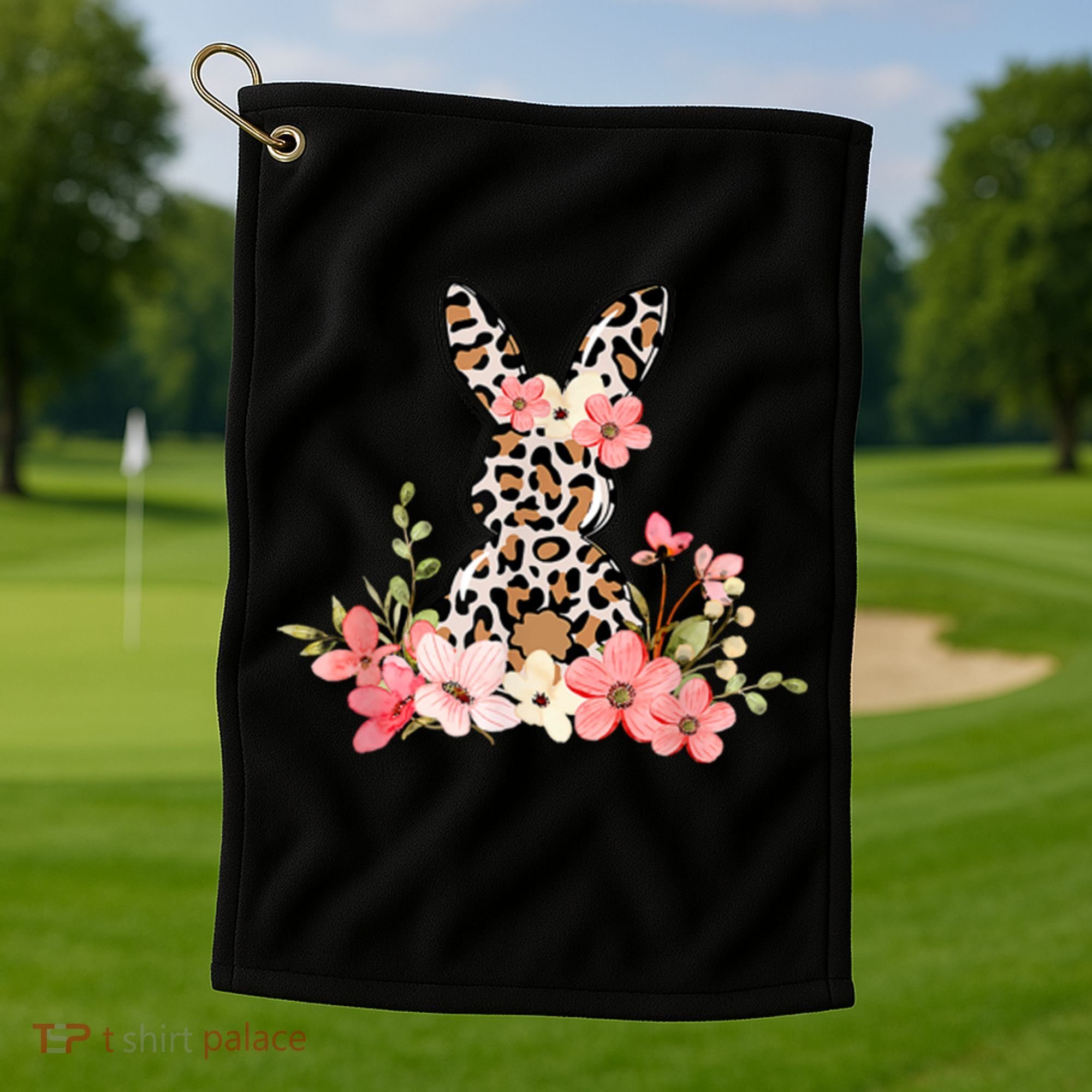 Floral Cheetah Easter Bunny Golf Towel