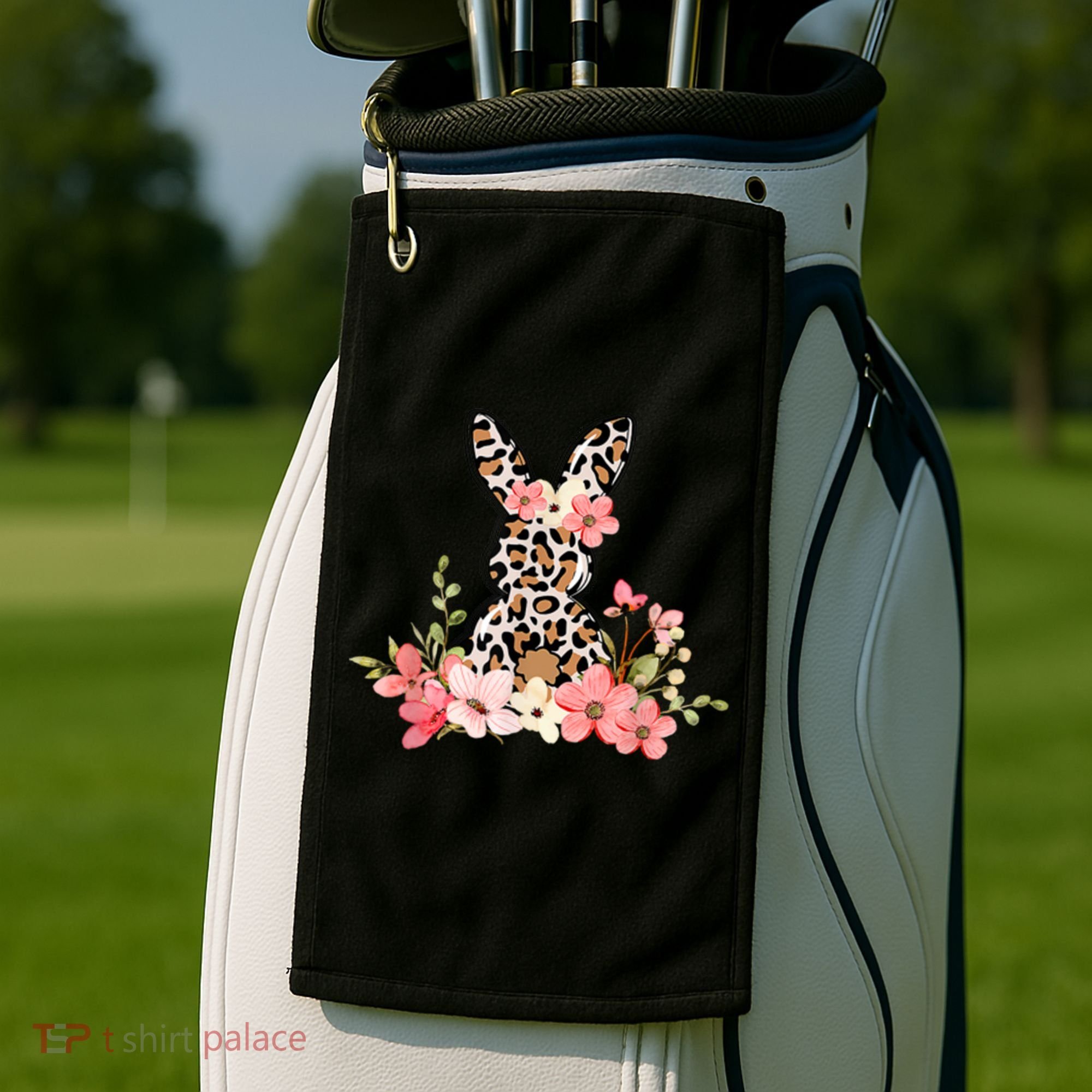 Floral Cheetah Easter Bunny Golf Towel