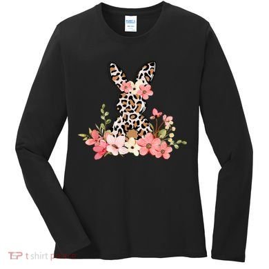 Floral Cheetah Easter Bunny Women's Long Sleeve Shirt