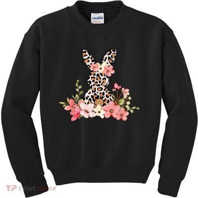 Floral Cheetah Easter Bunny Kids Sweatshirt