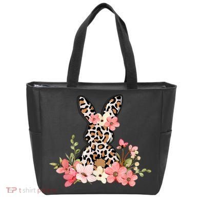 Floral Cheetah Easter Bunny Tote Bag