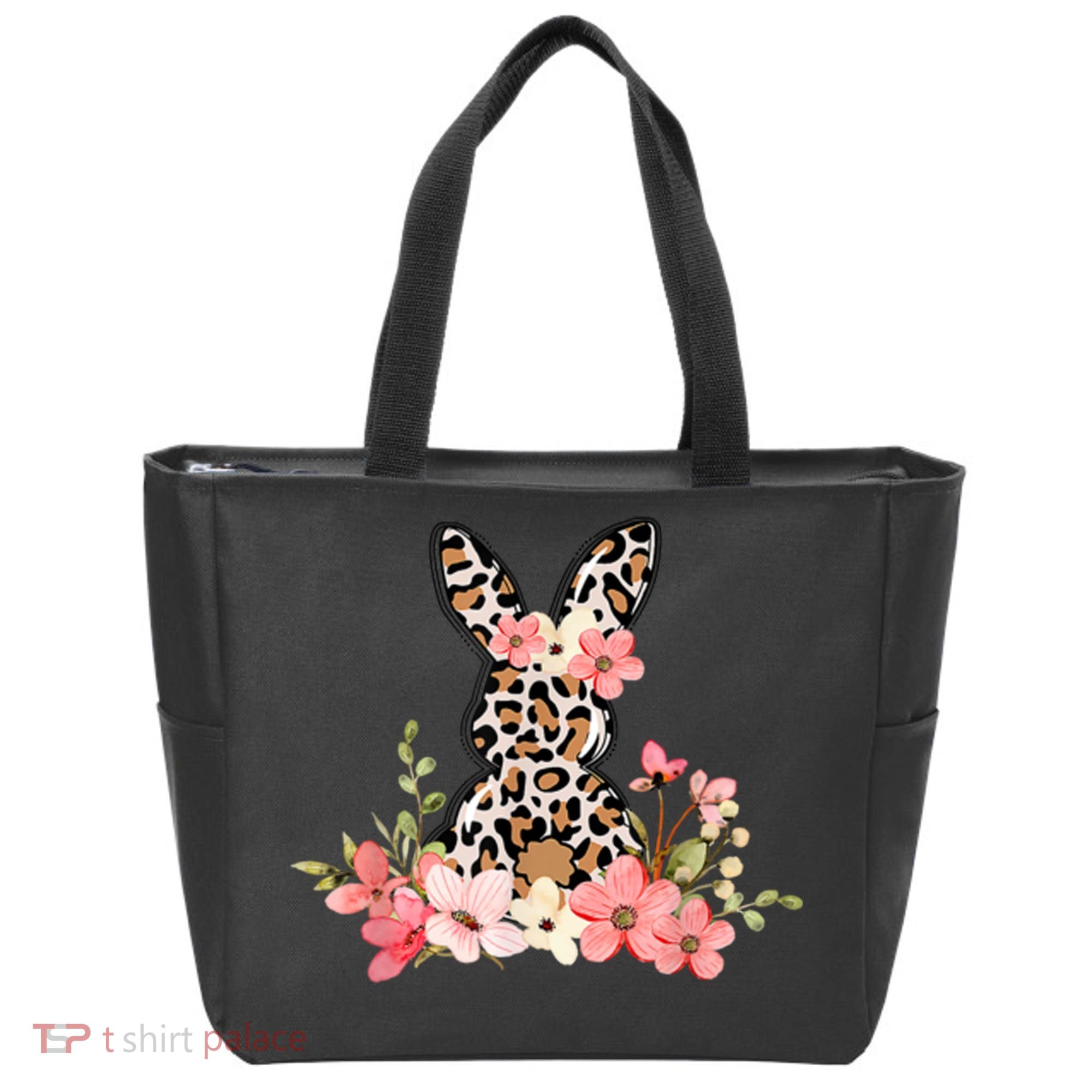 Floral Cheetah Easter Bunny Tote Bag