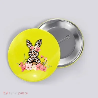 Floral Cheetah Easter Bunny Button