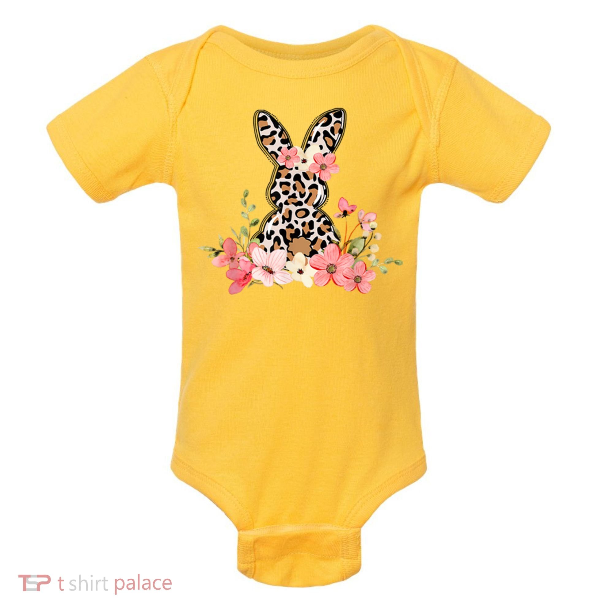 Floral Cheetah Easter Bunny Baby Bodysuit