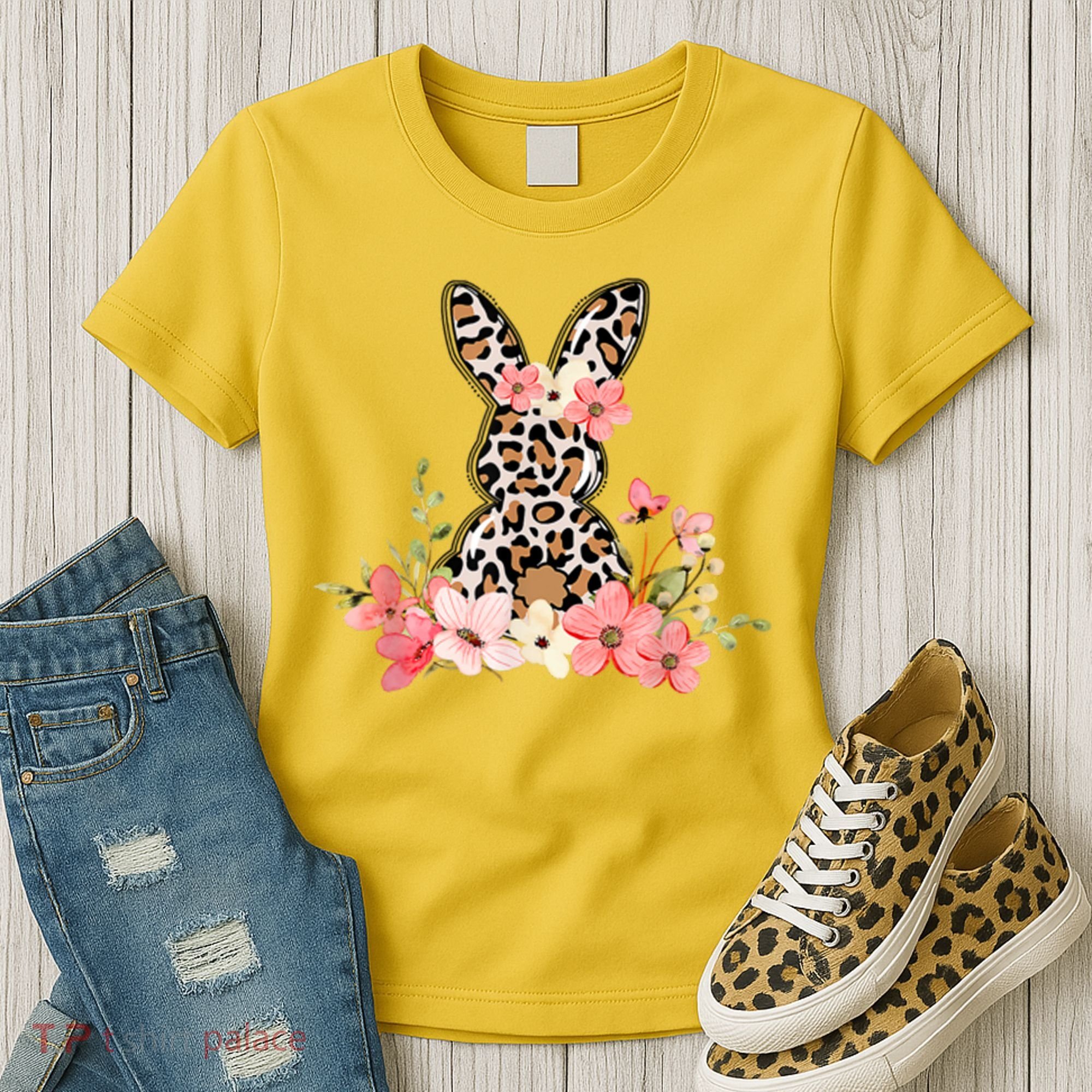 Floral Cheetah Easter Bunny Women's T-Shirt