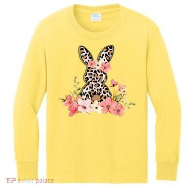 Floral Cheetah Easter Bunny Kids Long Sleeve Shirt