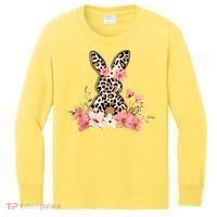 Floral Cheetah Easter Bunny Kids Long Sleeve Shirt thumb 0