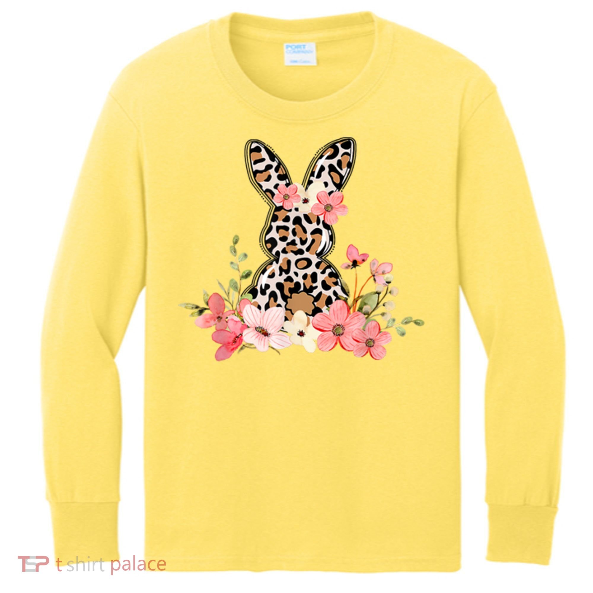 Floral Cheetah Easter Bunny Kids Long Sleeve Shirt
