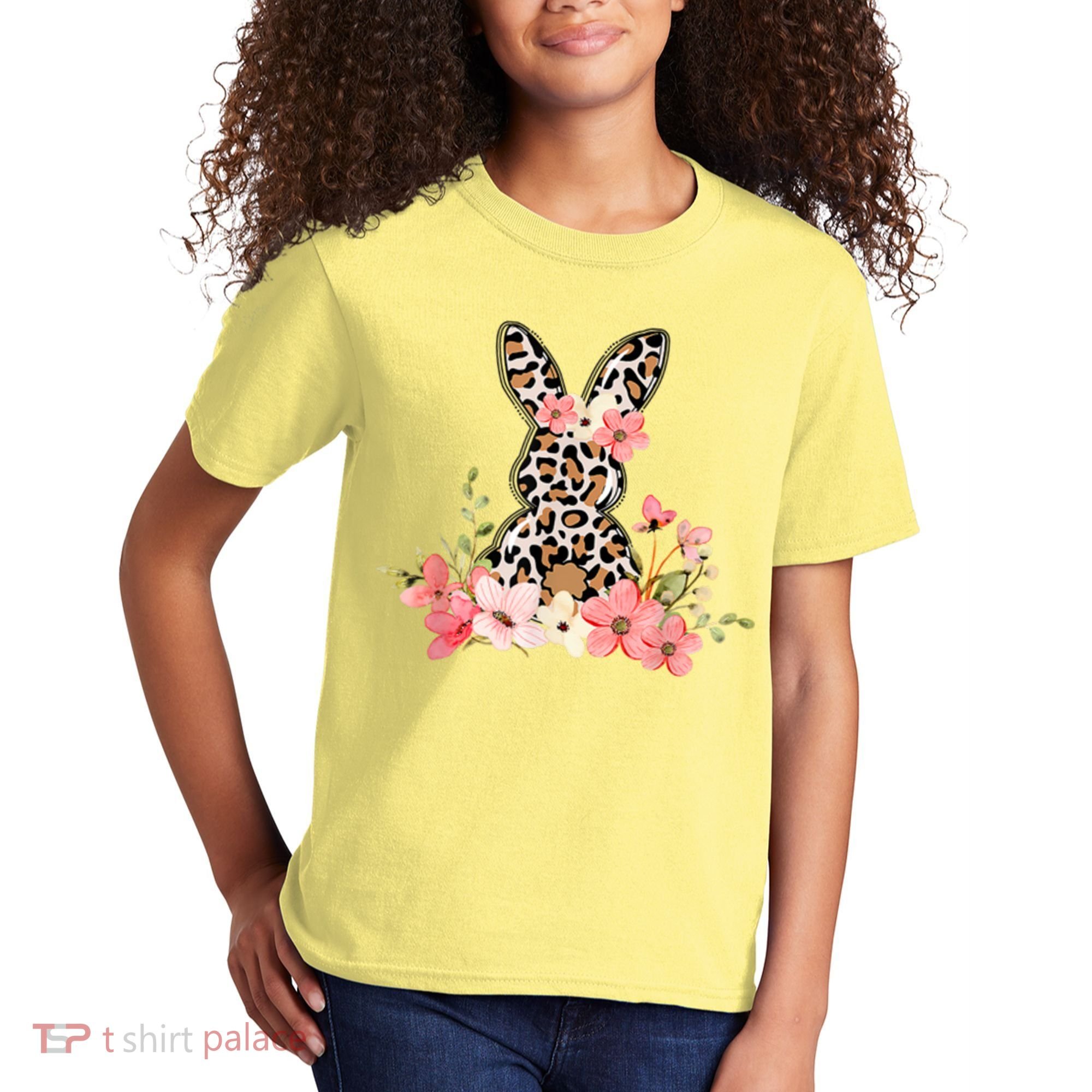 Floral Cheetah Easter Bunny Kids T-Shirt