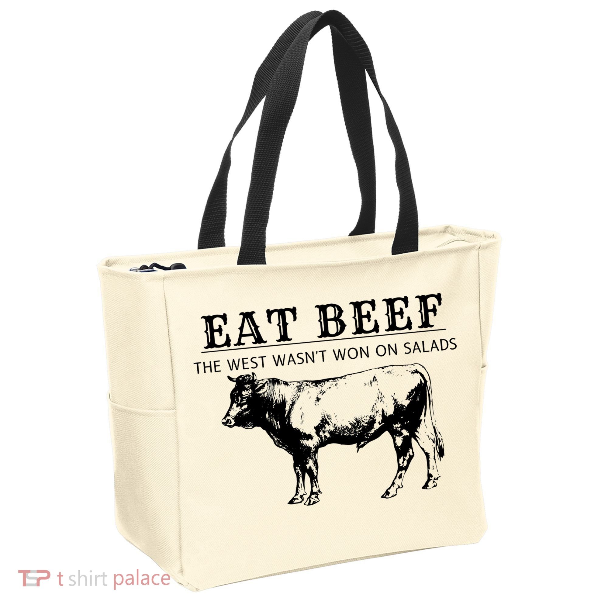 Funny Cow Eat Beef the West Wasn't Won on Salads Farm Cattle Tote Bag