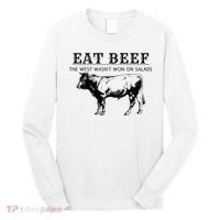 Funny Cow Eat Beef the West Wasn't Won on Salads Farm Cattle Long Sleeve Shirt thumb 0