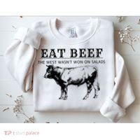 Funny Cow Eat Beef the West Wasn't Won on Salads Farm Cattle Sweatshirt thumb 2
