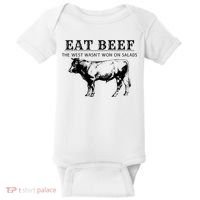 Funny Cow Eat Beef the West Wasn't Won on Salads Farm Cattle Baby Bodysuit thumb 0